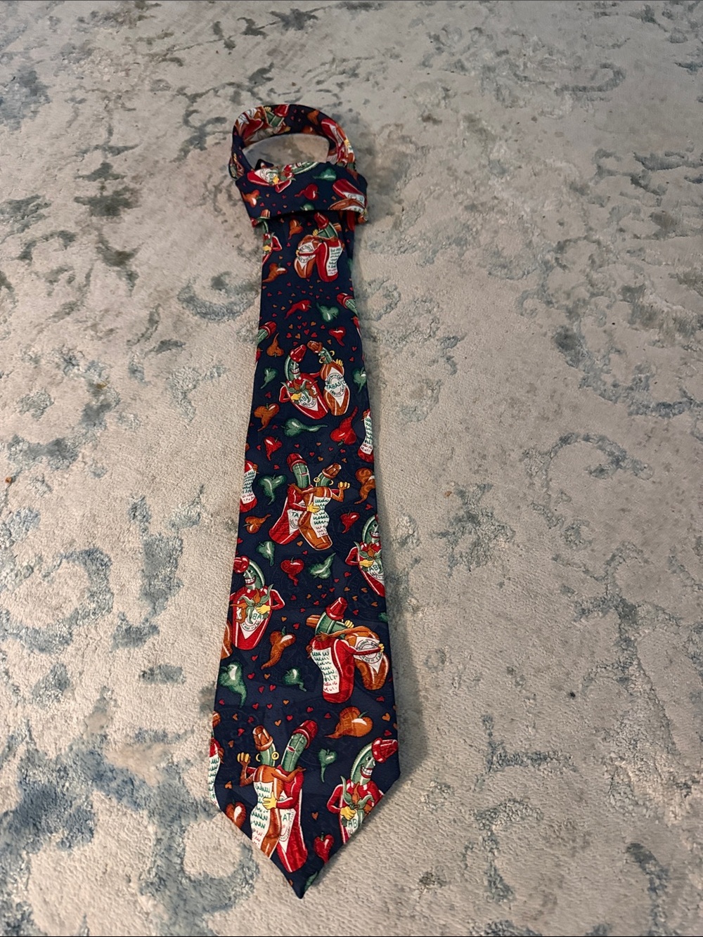 Tabasco Navy Tie with Chili Pepper and Hot Sauce Motif made in 🇺🇸 silk